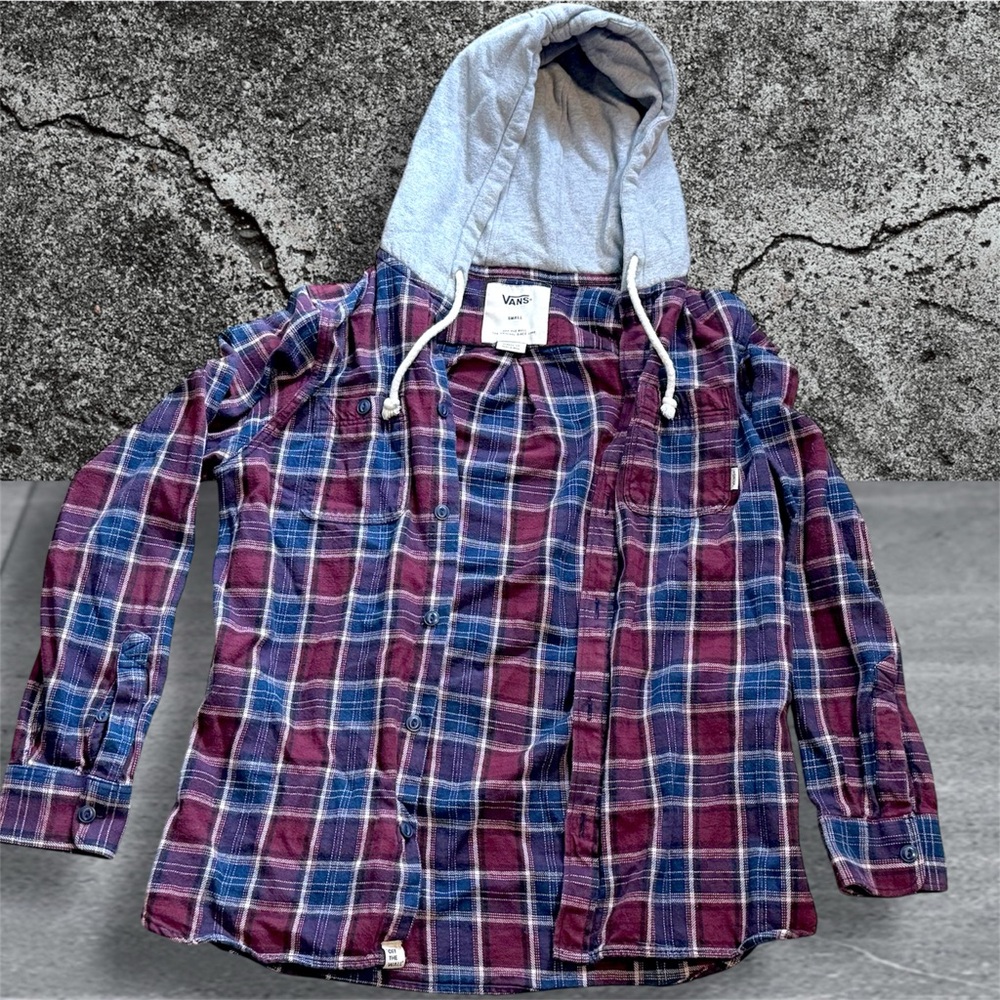 Vans Blue & Maroon Plaid Hooded Shacket • Pre-owned Small in great condition